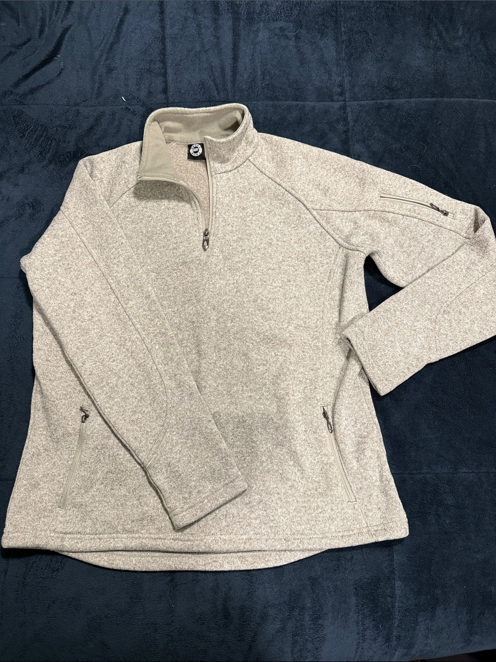 Women's Zip-Up Quarter Pullover Sweater in Light Beige